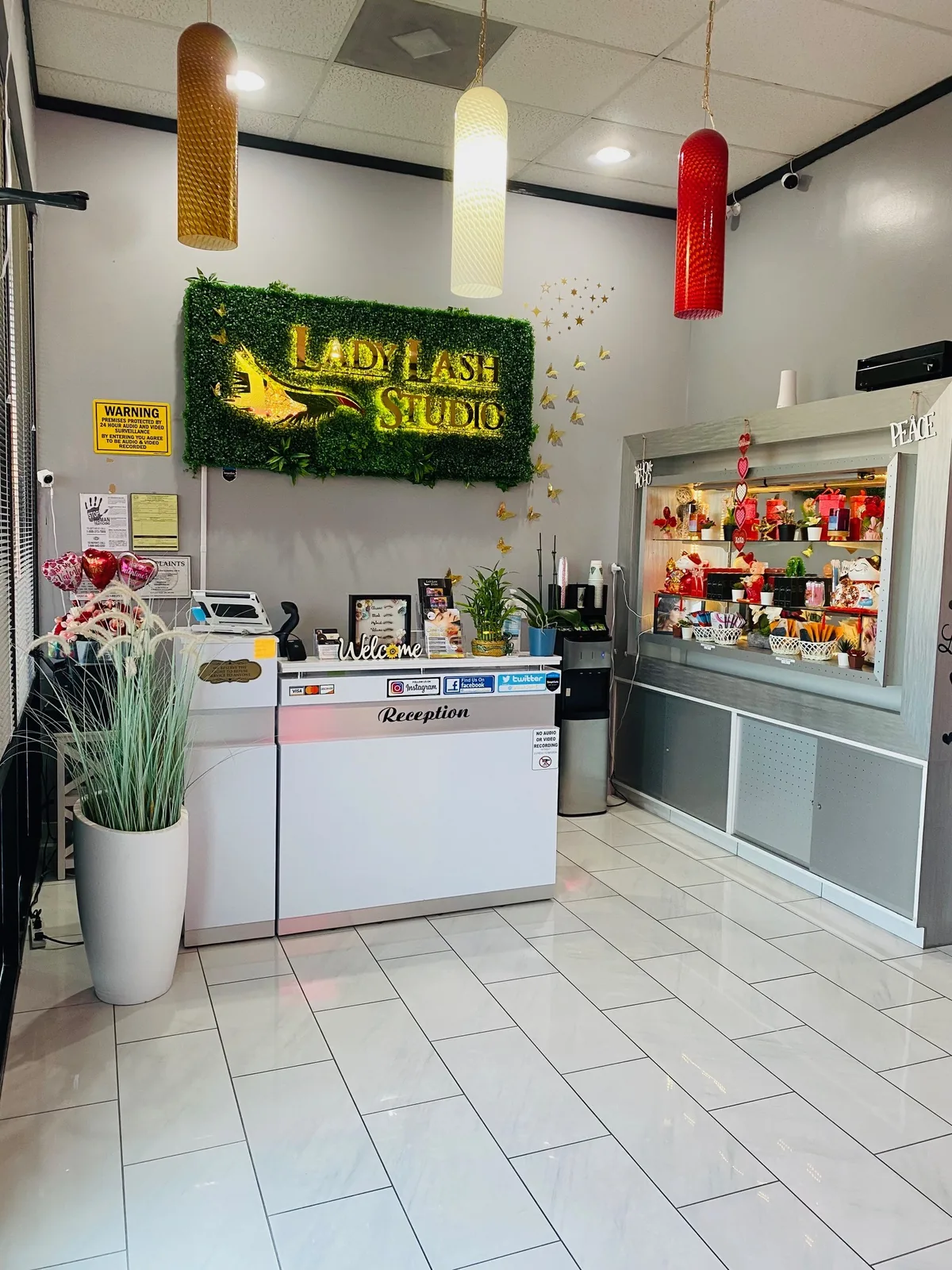 Reception desk at Lady Lash Studio in Sugar Land, TX