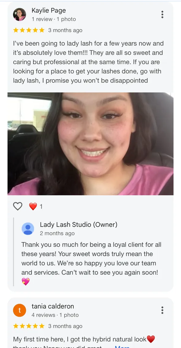 5-star Google review for Lady Lash Studio Sugar Land